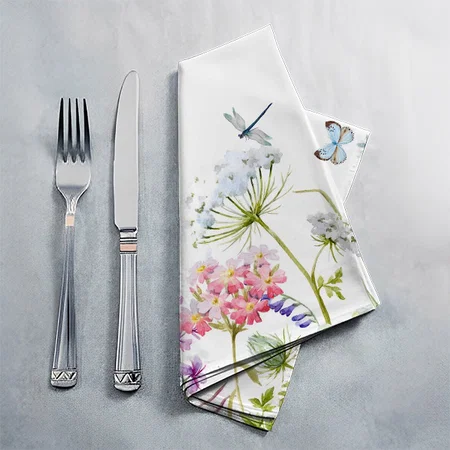 Watercolor Wildflowers Summer Meadow Floral Customized Full Print Cloth Napkin