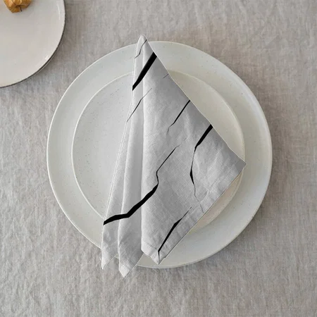 Modern Unique Black White Marble Pattern Customized Full Print Cloth Napkin