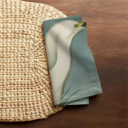 Audubon Snowy Heron White Egret Bird Customized Full Print Cloth Napkin