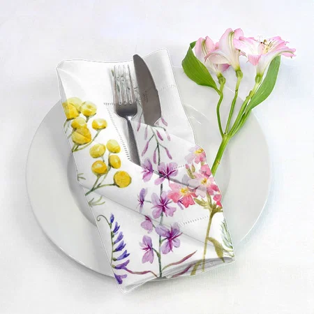 Watercolor Wildflowers Summer Meadow Floral Customized Full Print Cloth Napkin