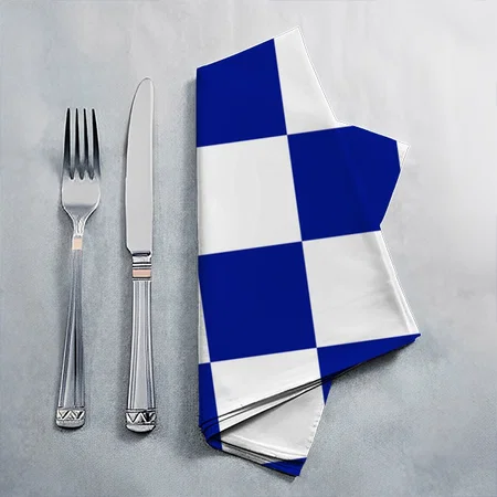 Royal Blue and White Checkered Pattern Customized Full Print Cloth Napkin