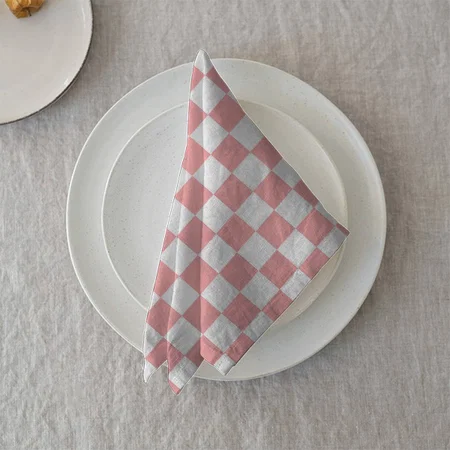Pink and White Checkered Retro Customized Full Print Cloth Napkin