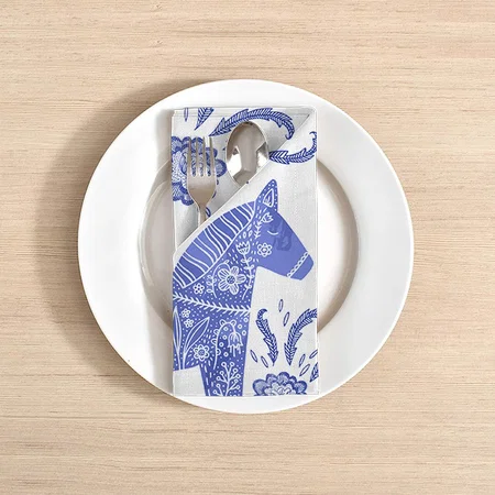 Swedish Dala Horse Blue and White Customized Full Print Cloth Napkin