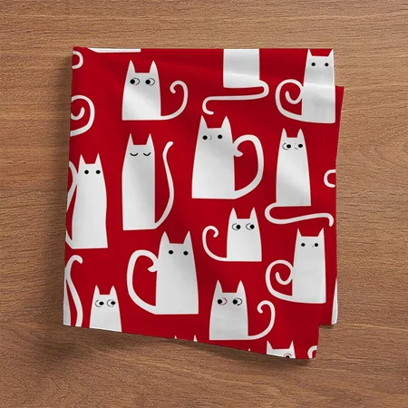 Cute Cat Red and White Customized Full Print Cloth Napkin