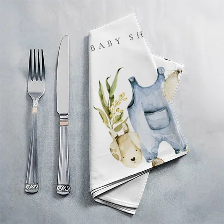 Cute Blue Leafy Foliage Boy Clothes Baby Shower Customized Full Print Cloth Napkin