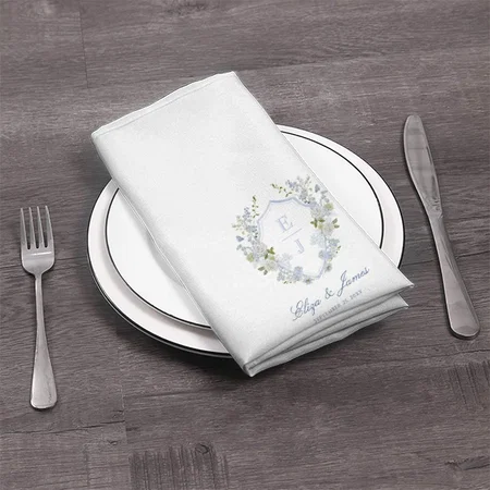 Romantic Soft Blue Monogram Crest Wedding Customized Full Print Cloth Napkin