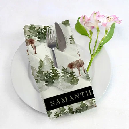 Watercolor Winter Forest Seamless Pattern Customized Full Print Cloth Napkin