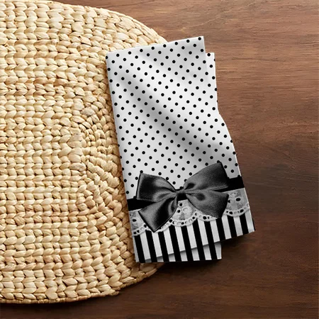 Black And White Victorian Stripes With Bow Customized Full Print Cloth Napkin