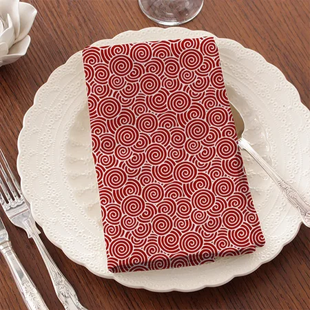 Japanese Swirl Pattern - Deep Red And White Customized Full Print Cloth Napkin