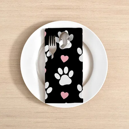 Pattern Of Paws, Dog Paws, White Paws, Pink Hearts Customized Full Print Cloth Napkin
