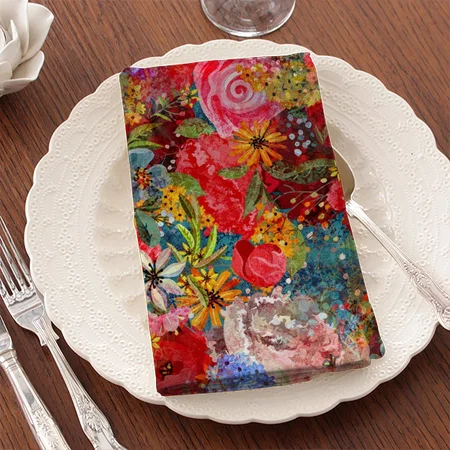 Beautiful Bright Colorful Abstract Floral Pattern Customized Full Print Cloth Napkin