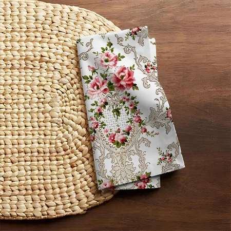 Elegant French Rococo Floral-White Background Customized Full Print Cloth Napkin