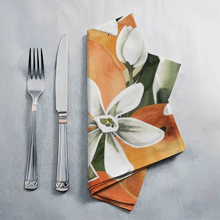 Tropical Orange & Flowers Watercolor Pattern Customized Full Print Cloth Napkin