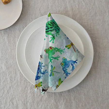 Watercolor Tree Frogs Dragonfly Nature Customized Full Print Cloth Napkin