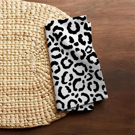 Modern Black White Leopard Animal Print Pattern Customized Full Print Cloth Napkin