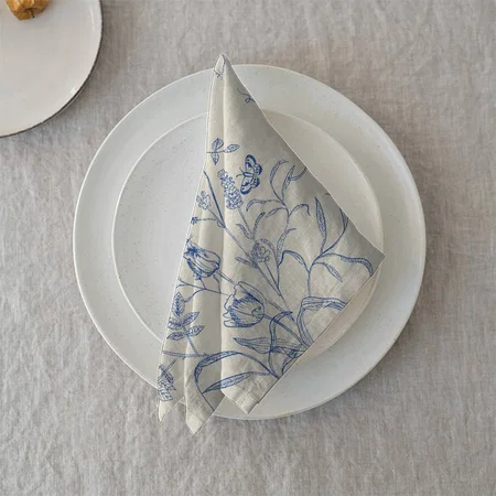 Vintage Blue Botanical Spring Customized Full Print Cloth Napkin