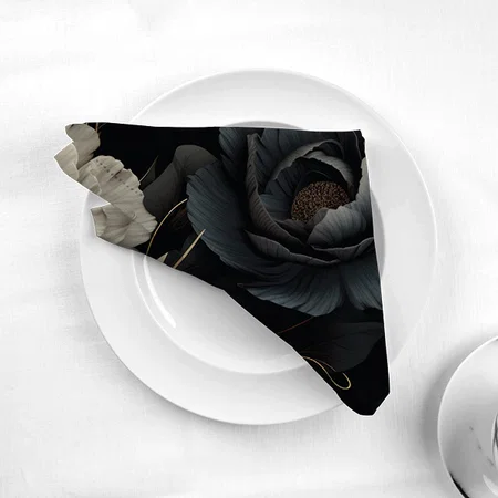 Black and White Flowers Customized Full Print Cloth Napkin