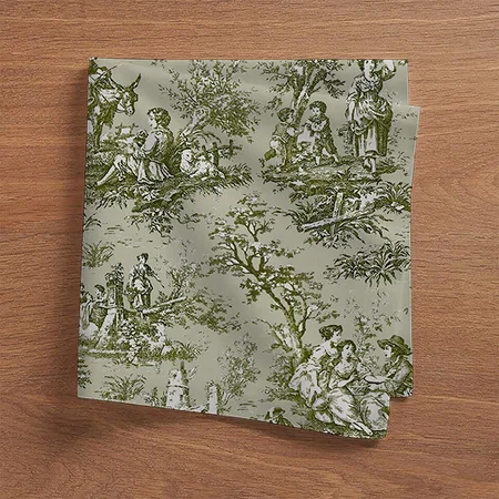 Vintage Olive Green Toile De Jouy Printed Customized Full Print Cloth Napkin
