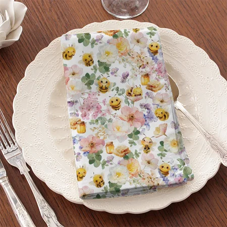 Bee and Flower Pattern Customized Full Print Cloth Napkin