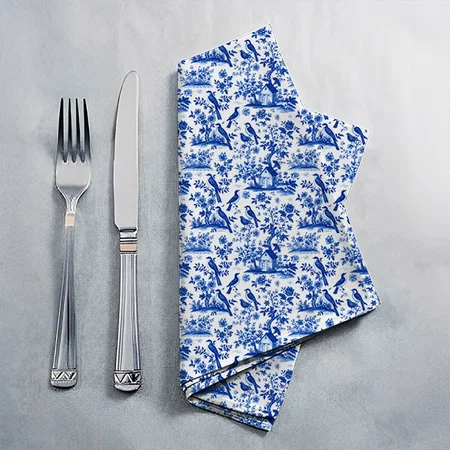 Vintage Blue & White French Floral Customized Full Print Cloth Napkin