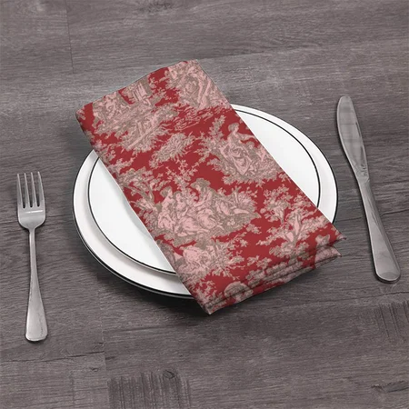 Vintage Red Pink Toile De Jouy Printed Customized Full Print Cloth Napkin
