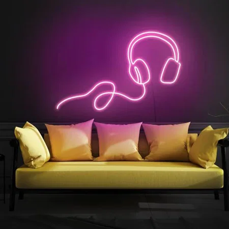 Headphones Music Neon Sign Wall Hanging