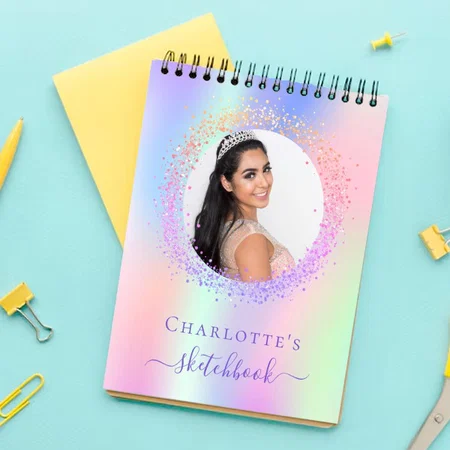 Sketchbook Holographic Pink Purple Photo Customized Photo Printed Notepad