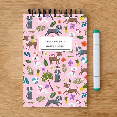 Cute Puppies Tropical Pattern Pink Customized Photo Printed Notepad