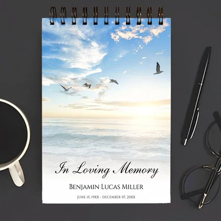 Memorial or Funeral Beach Ocean Water Design Customized Photo Printed Notepad