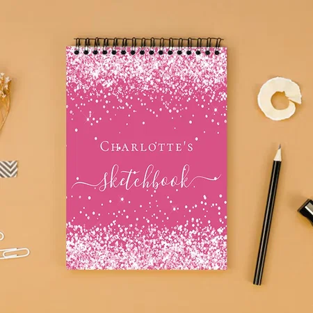 Sketchbook Pink Blush Glitter Customized Photo Printed Notepad