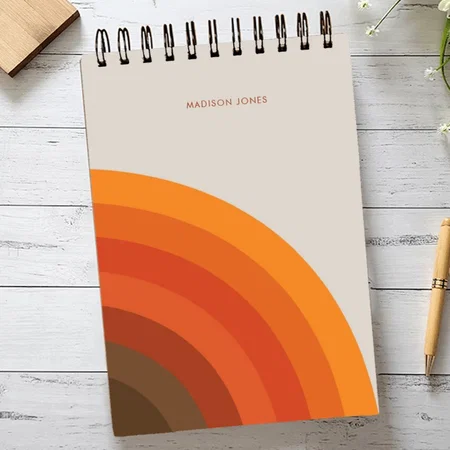 Colorful Retro Stripes Golden Brown Orange Customized Photo Printed Notepad