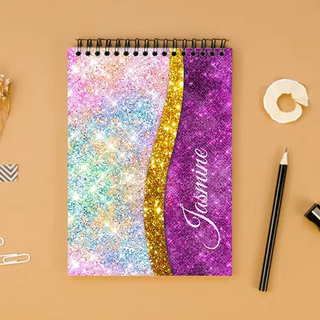 Cute Iridescent Fuchsia Gold Faux Glitter Monogram Customized Photo Printed Notepad