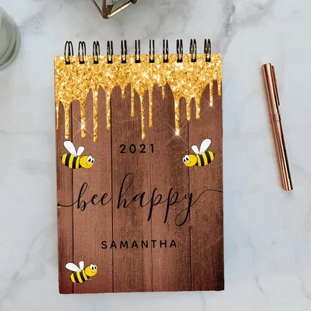 Bee Happy Rustic Bumble Bees Brown Barn Wall Customized Photo Printed Notepad