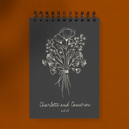 Flower Line Art Drawing with Name Customized Photo Printed Notepad