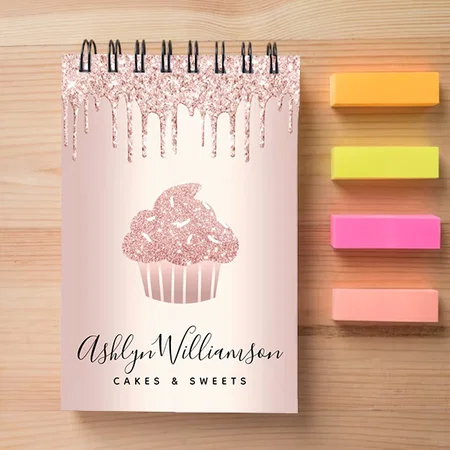 Cupcake Pastry Bakery Chef Glitter Drips Rose Gold Customized Photo Printed Notepad