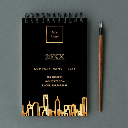 Gold City Skyline Black Business with Logo Customized Photo Printed Notepad