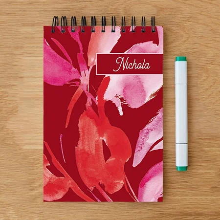 Pink and Red Botanical Vibrant Watercolor Customized Photo Printed Notepad