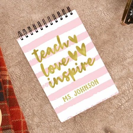 Teach Love Inspire Blush Pink Grunge Stripes Customized Photo Printed Notepad