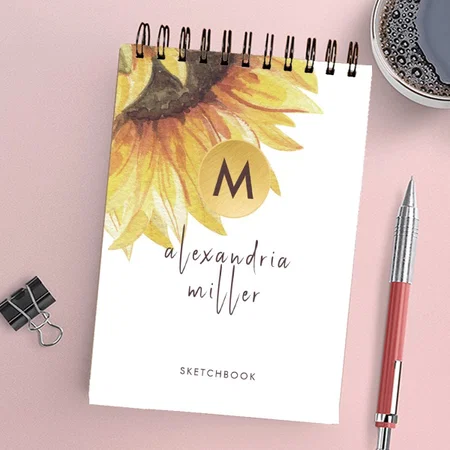 Sunflower Design Monogram Customized Photo Printed Notepad
