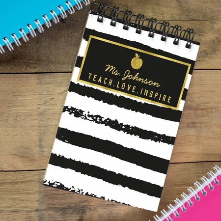 Black Stripes Gold Foil Apple Teacher Customized Photo Printed Notepad