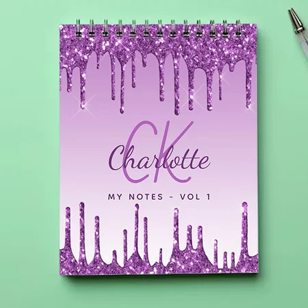 Purple glitter drips violet monogram Customized Photo Printed Notepad