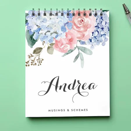 Blue Hydrangeas and Pink Roses Design Customized Photo Printed Notepad