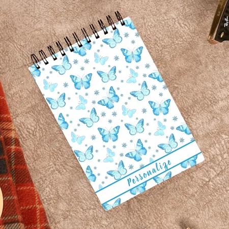 Pretty Baby Blue Butterfly Floral Pattern Design Customized Photo Printed Notepad