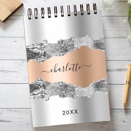 Silver Rose Gold Agate Marble Customized Photo Printed Notepad
