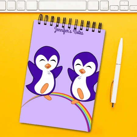 Pretty Purple Penguin Rainbow Monogram Customized Photo Printed Notepad