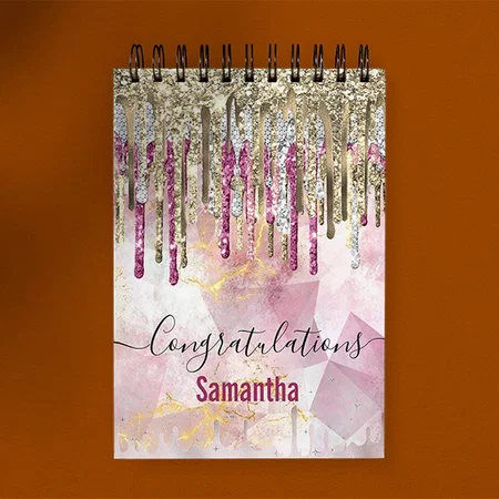 Chic Pink Gold Glitter Drips Monogram Customized Photo Printed Notepad