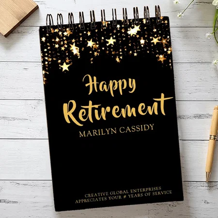 Company Retirement Party Black and Gold Stars Customized Photo Printed Notepad