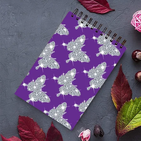 Funky Faux Sparkly Diamond Butterfly on Purple Customized Photo Printed Notepad