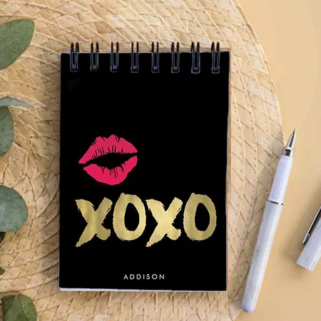 XOXO Faux Gold & Pink Lips Design Customized Photo Printed Notepad