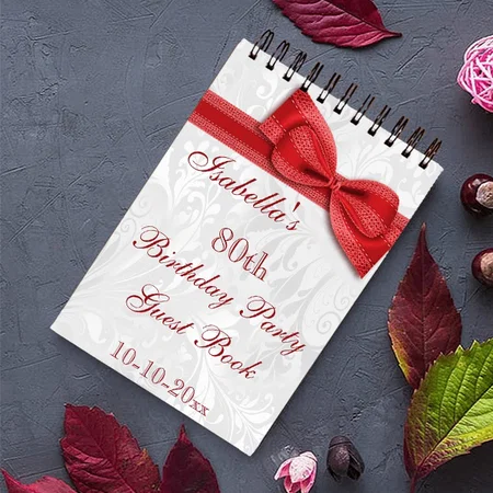 80th Birthday Party Damask and Bow Customized Photo Printed Notepad